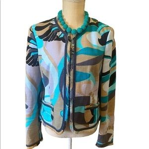 Ambiente vintage European blazer size 10 teal and‎ green Cotten and linen blend